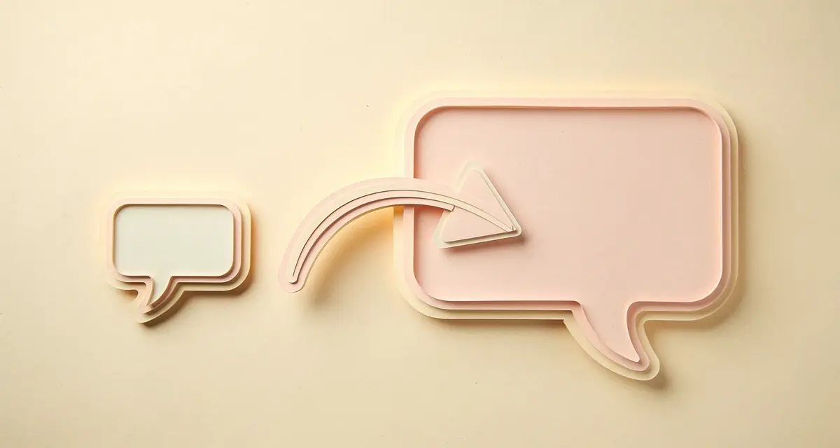 Two paper-craft speech bubbles connected by an arrow, representing a cold email reply exchange