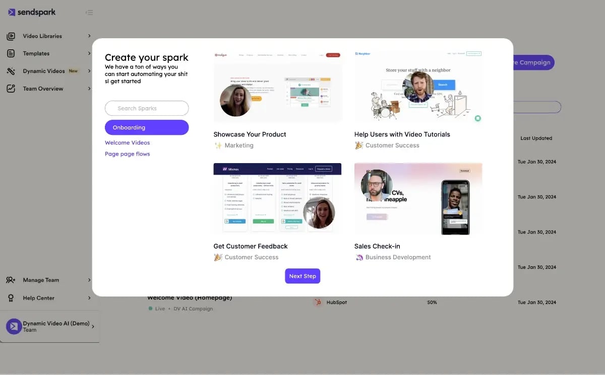 Sendspark’s automation workflow builder showing a trigger, filter, and action step used to connect a GoHighLevel tag to video generation