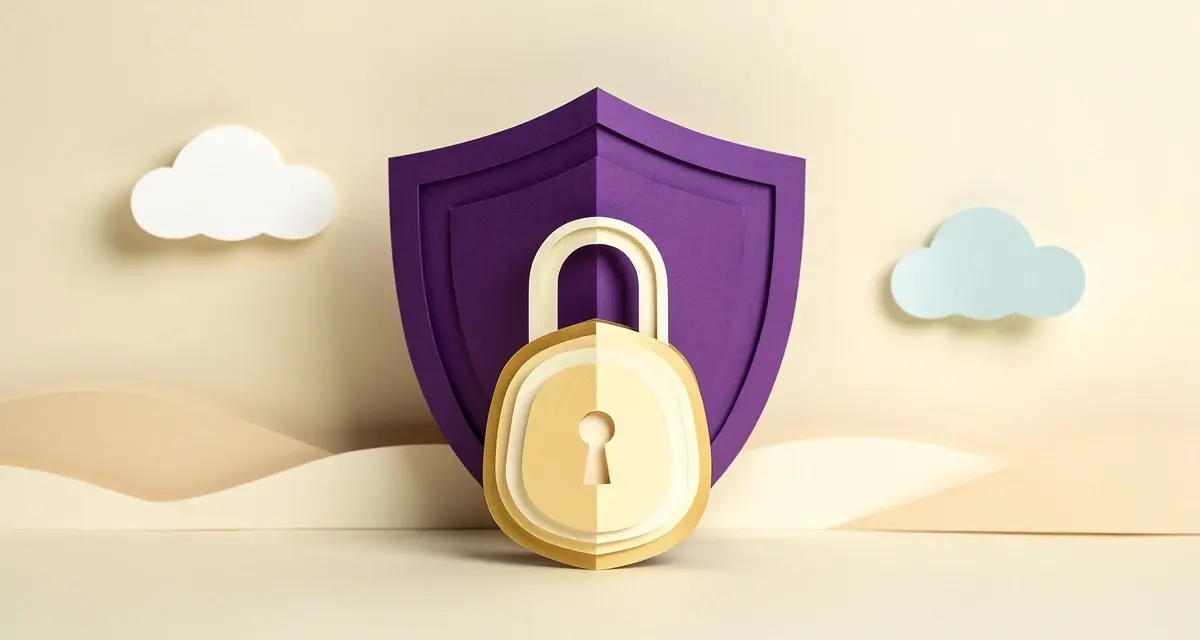 Paper-craft purple shield with a gold padlock, representing Sendspark's SOC 2 Type 2 security attestation